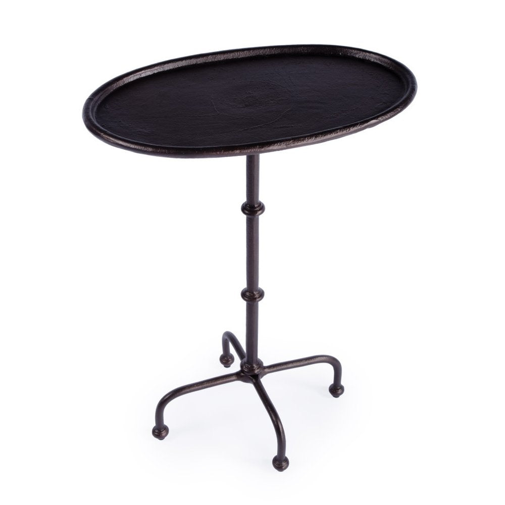 20" Black Aluminum Oval Outdoor Pedestal Side Table