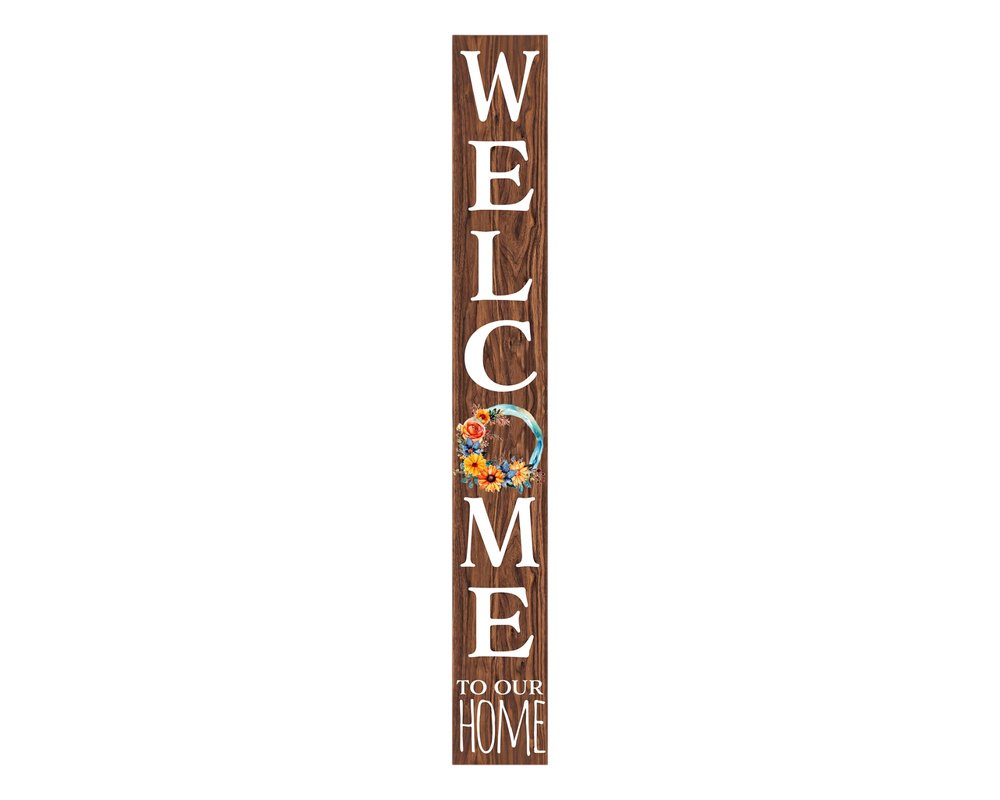 72" Brown And White Solid Wood Welcome To Our Home Porch Sign