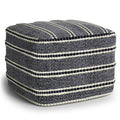 18" Navy Blue And White Polyester Outdoor Pouf Ottoman