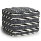 18" Navy Blue And White Polyester Outdoor Pouf Ottoman