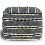 18" Navy Blue And White Polyester Outdoor Pouf Ottoman