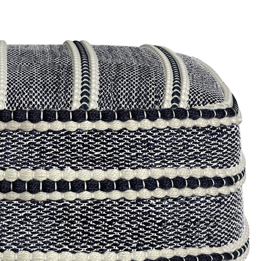 18" Navy Blue And White Polyester Outdoor Pouf Ottoman