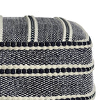 18" Navy Blue And White Polyester Outdoor Pouf Ottoman