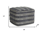 18" Navy Blue And White Polyester Outdoor Pouf Ottoman