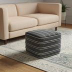 18" Navy Blue And White Polyester Outdoor Pouf Ottoman