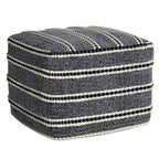 18" Navy Blue And White Polyester Outdoor Pouf Ottoman