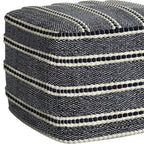 18" Navy Blue And White Polyester Outdoor Pouf Ottoman