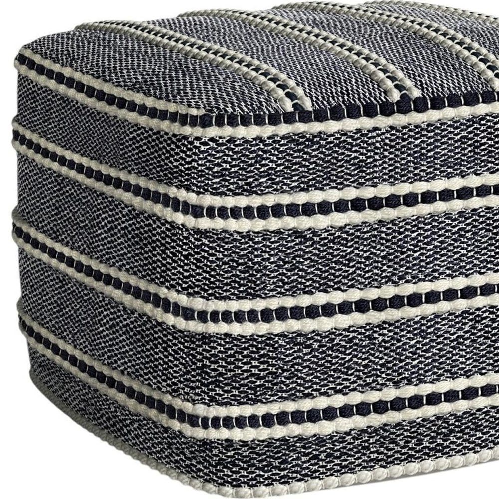 18" Navy Blue And White Polyester Outdoor Pouf Ottoman