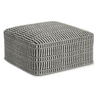 20" Black And White Polyester Geometric Outdoor Pouf Ottoman