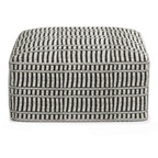 20" Black And White Polyester Geometric Outdoor Pouf Ottoman