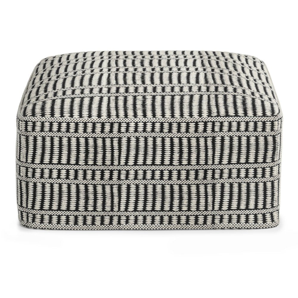 20" Black And White Polyester Geometric Outdoor Pouf Ottoman