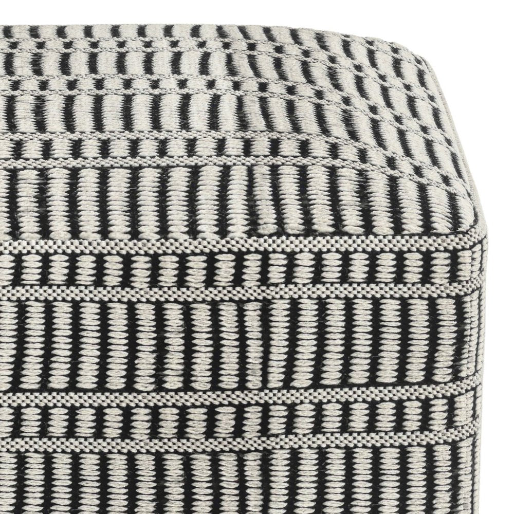 20" Black And White Polyester Geometric Outdoor Pouf Ottoman