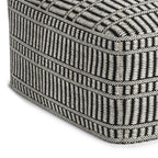 20" Black And White Polyester Geometric Outdoor Pouf Ottoman