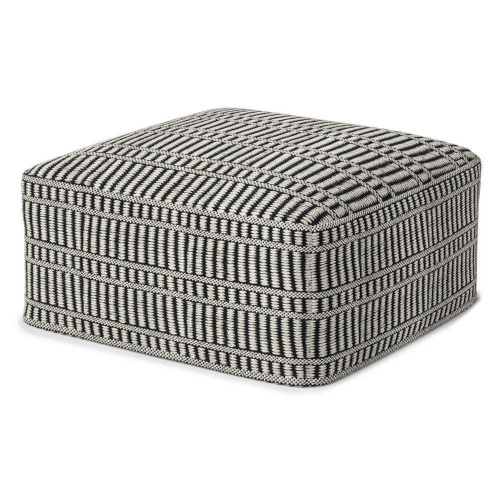 20" Black And White Polyester Geometric Outdoor Pouf Ottoman