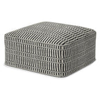20" Black And White Polyester Geometric Outdoor Pouf Ottoman