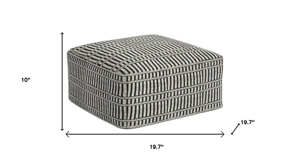 20" Black And White Polyester Geometric Outdoor Pouf Ottoman