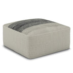 20" Gray And White Polyester Striped Outdoor Pouf Ottoman