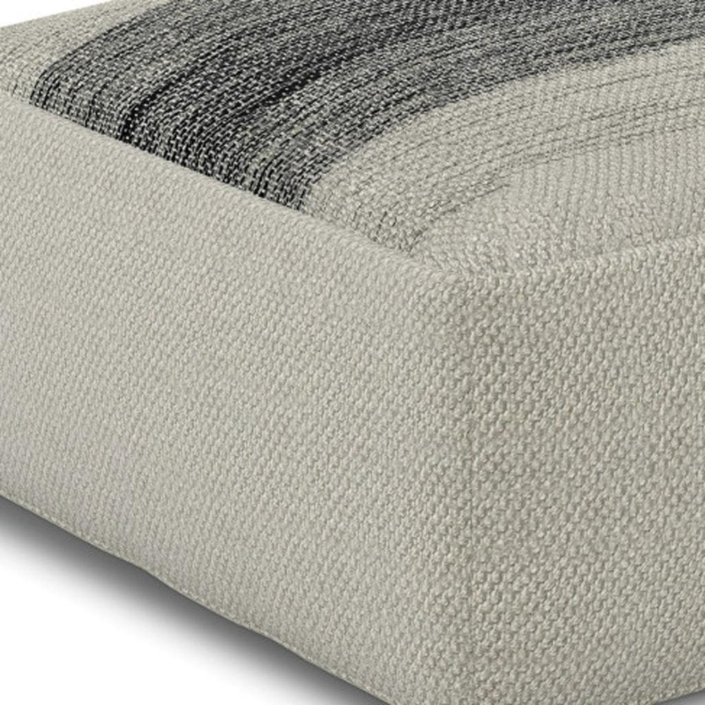 20" Gray And White Polyester Striped Outdoor Pouf Ottoman