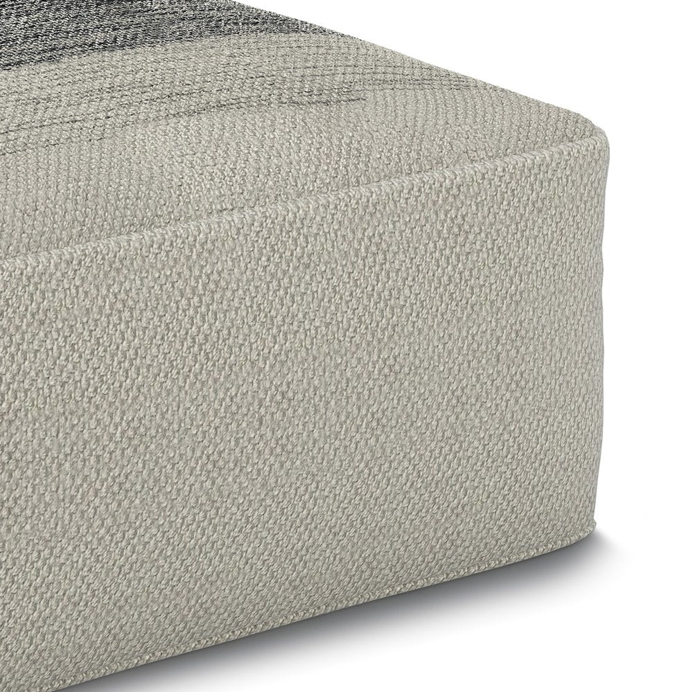 20" Gray And White Polyester Striped Outdoor Pouf Ottoman