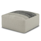 20" Gray And White Polyester Striped Outdoor Pouf Ottoman