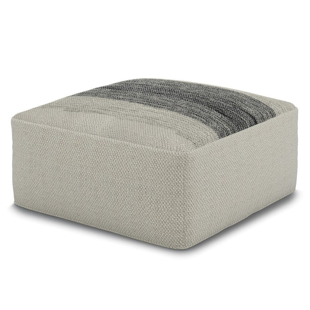 20" Gray And White Polyester Striped Outdoor Pouf Ottoman