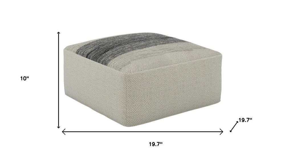 20" Gray And White Polyester Striped Outdoor Pouf Ottoman