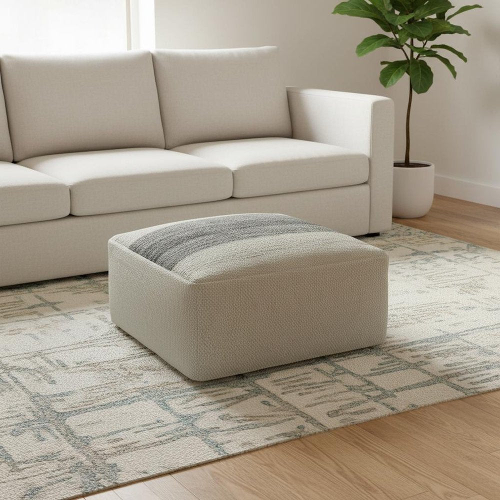 20" Gray And White Polyester Striped Outdoor Pouf Ottoman