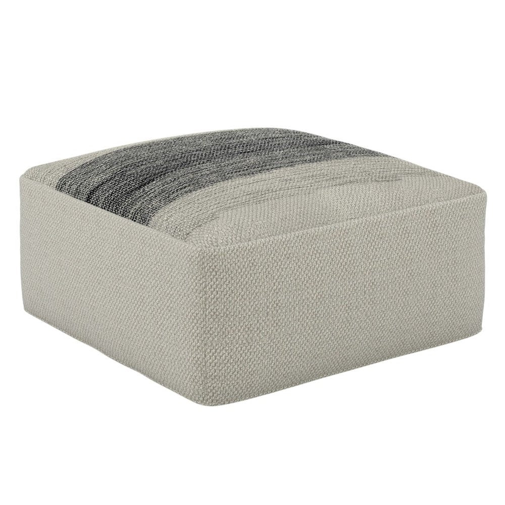 20" Gray And White Polyester Striped Outdoor Pouf Ottoman