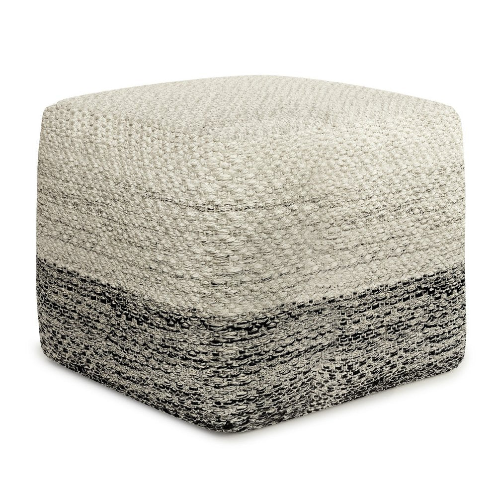 18" Gray And White Polyester Ombre Outdoor Pouf Ottoman