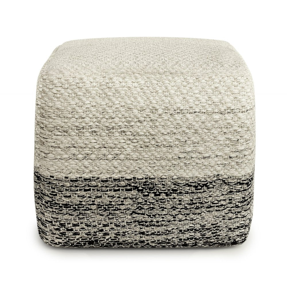 18" Gray And White Polyester Ombre Outdoor Pouf Ottoman