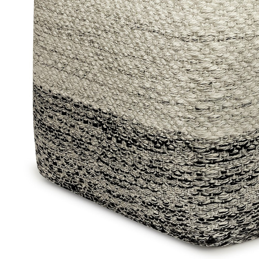 18" Gray And White Polyester Ombre Outdoor Pouf Ottoman