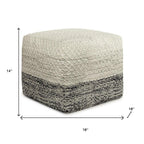 18" Gray And White Polyester Ombre Outdoor Pouf Ottoman