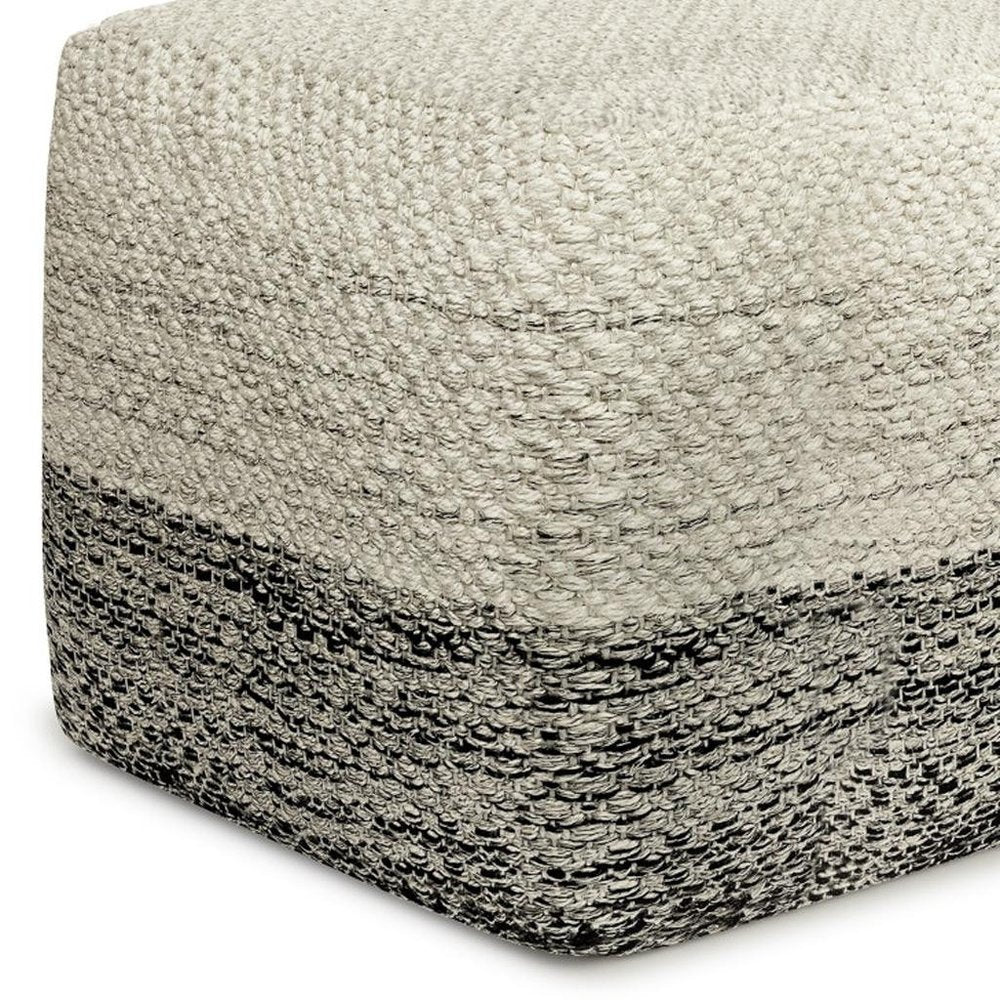 18" Gray And White Polyester Ombre Outdoor Pouf Ottoman