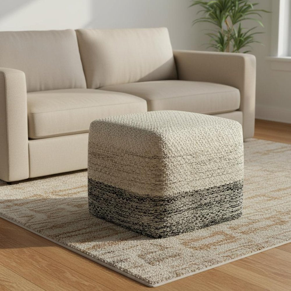 18" Gray And White Polyester Ombre Outdoor Pouf Ottoman