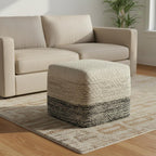 18" Gray And White Polyester Ombre Outdoor Pouf Ottoman