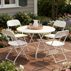 Set of Four White Metal Outdoor Folding Stacking Dining Chairs