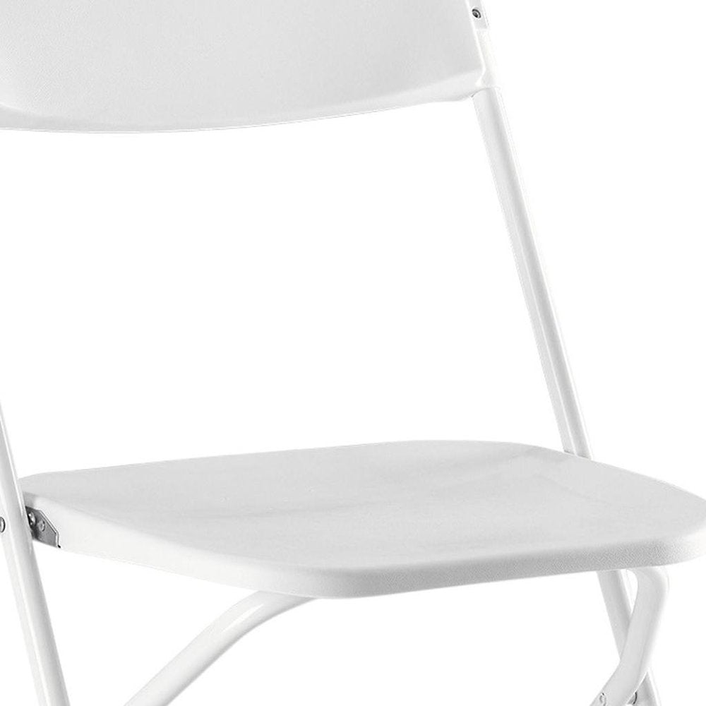 Set of Four White Metal Outdoor Folding Stacking Dining Chairs