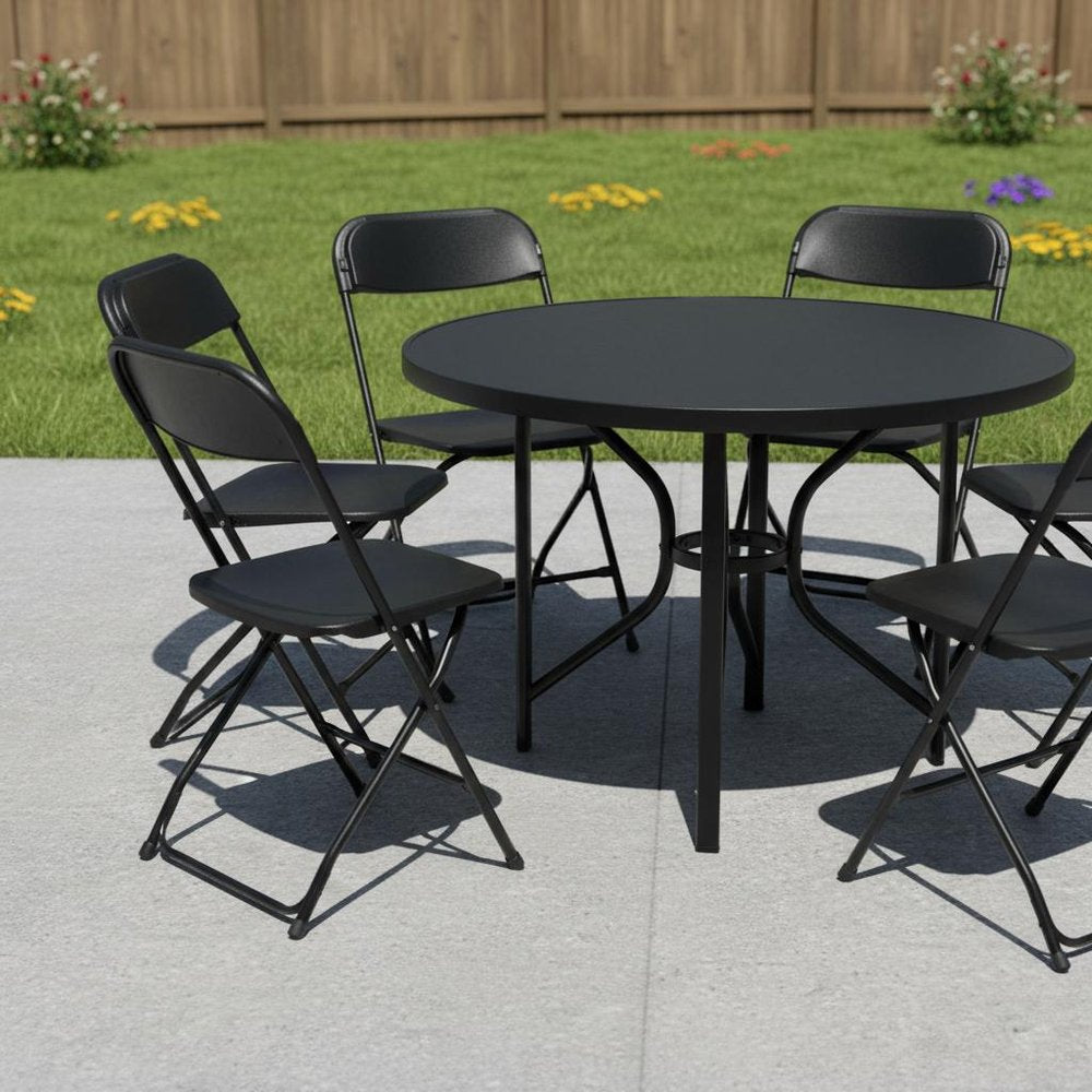 Set of Six Black Metal Outdoor Folding Stacking Dining Chairs