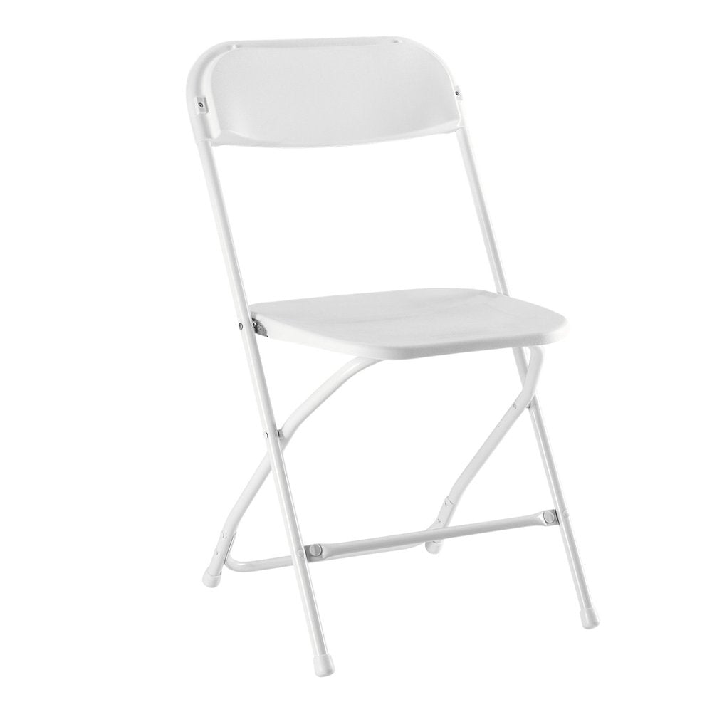 Set of Six White Metal Outdoor Folding Stacking Dining Chairs
