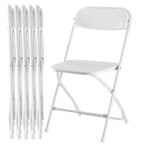 Set of Six White Metal Outdoor Folding Stacking Dining Chairs