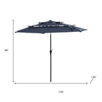 10' Dark Blue Polyester Octagonal Tilt Lighted Market Patio Umbrella