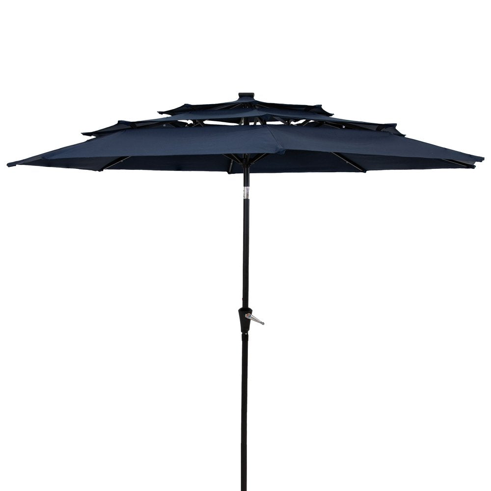 10' Dark Blue Polyester Octagonal Tilt Lighted Market Patio Umbrella