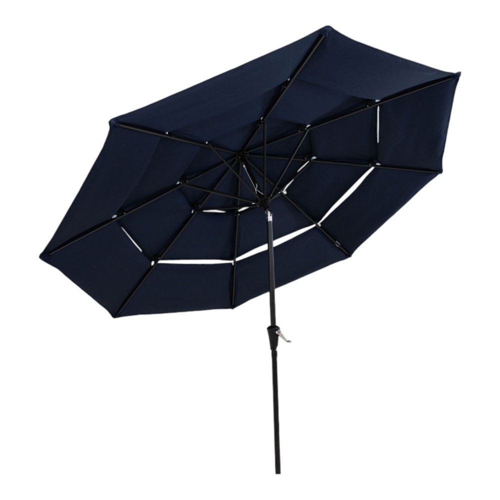 10' Dark Blue Polyester Octagonal Tilt Lighted Market Patio Umbrella