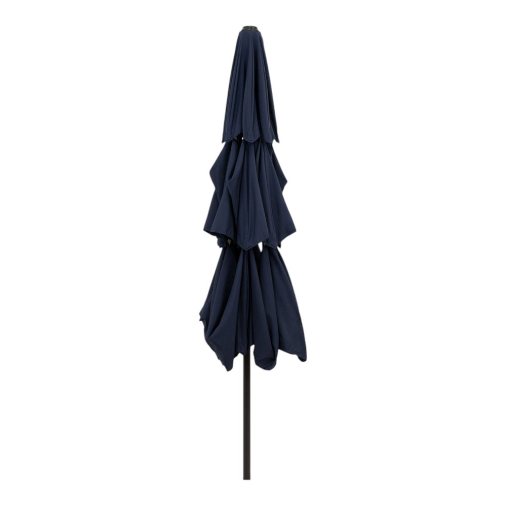 10' Dark Blue Polyester Octagonal Tilt Lighted Market Patio Umbrella