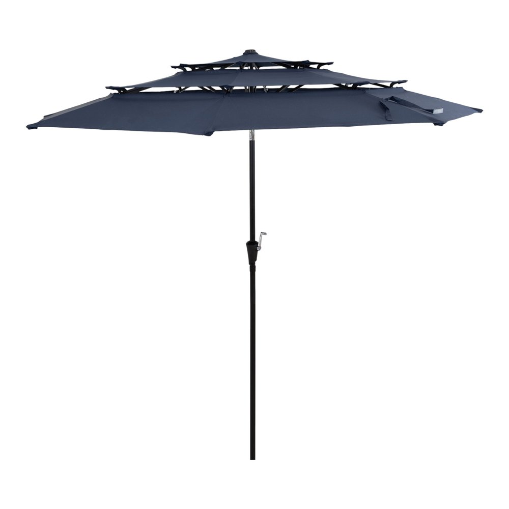 10' Dark Blue Polyester Octagonal Tilt Lighted Market Patio Umbrella