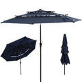 10' Dark Blue Polyester Octagonal Tilt Lighted Market Patio Umbrella