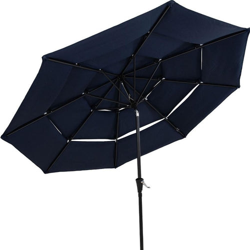 10' Dark Blue Polyester Octagonal Tilt Lighted Market Patio Umbrella