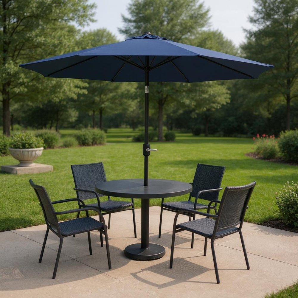 9' Dark Blue Polyester Octagonal Tilt Market Patio Umbrella