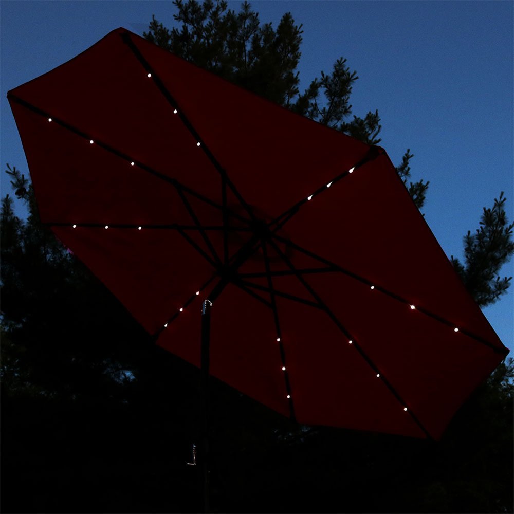 9' Orange Polyester Octagonal Tilt Lighted Market Patio Umbrella