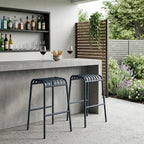 Set of Two 30" Dark Blue Steel Backless Bar Height Bar Chairs